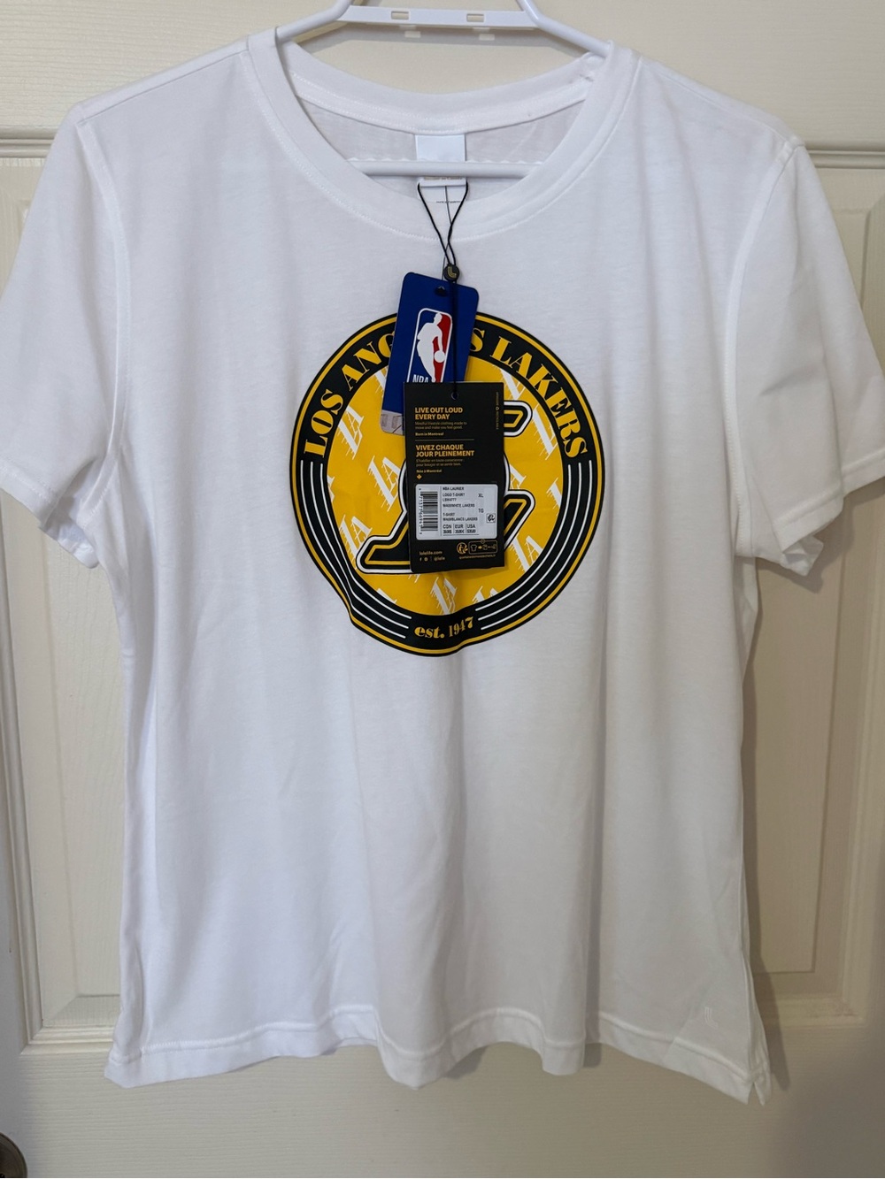 Lole White Short-Sleeve Tee with Yellow & Black Lakers Graphic